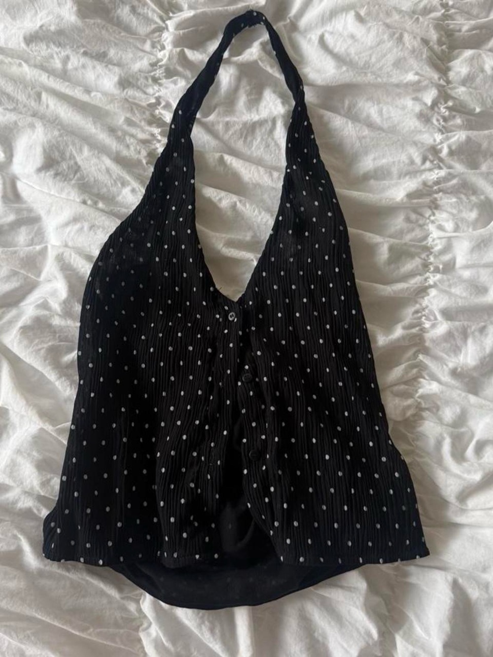 Lioness Black Halter Tank with White Polka Dots